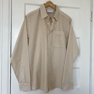 Plenum Studio cream striped button down collar shirt